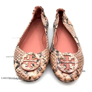 NWOB Tory Burch Minnie Travel Ballet Flat Embossed Leather Color: Blush Size:7.5