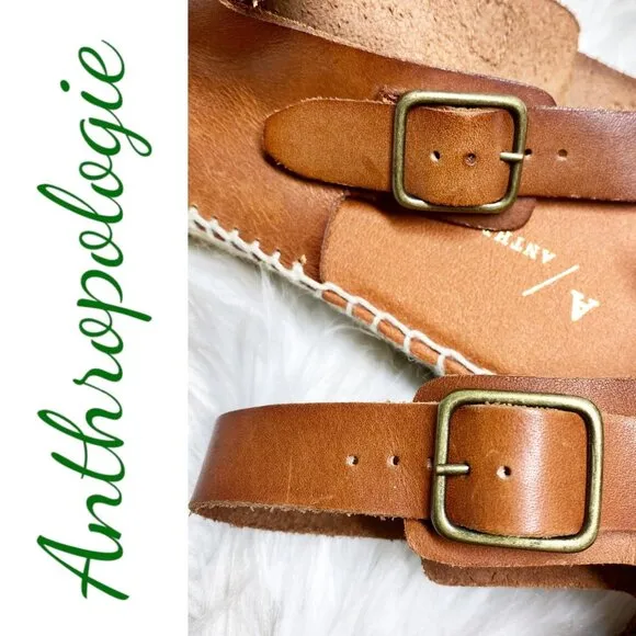 NWOT ANTHROPOLOGIE Brown Leather Platform Fisherman Sandals Espadrilles, Size 41