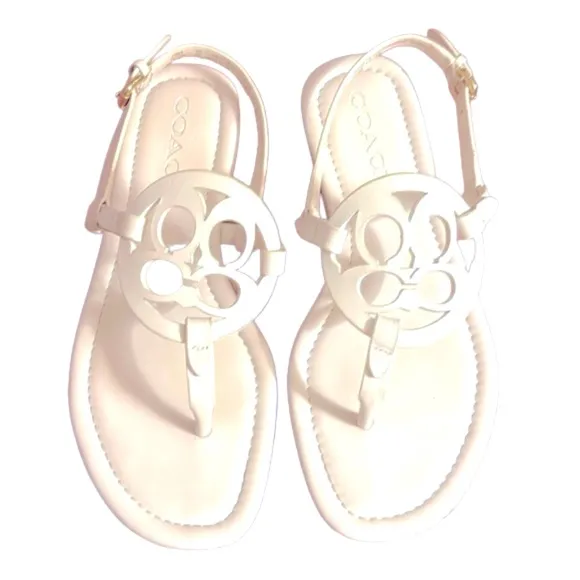 🔥NWOT Coach womens NCO like new cream/white sandals flats is size five 5.5