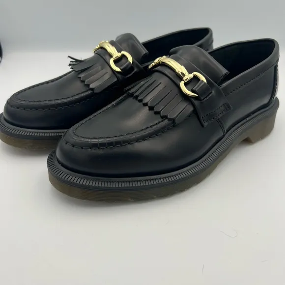 NWOT‎ Dr. Martens Black and Gold Leather Loafers with Fringe