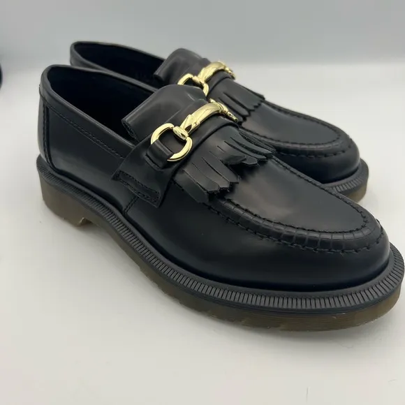 NWOT‎ Dr. Martens Black and Gold Leather Loafers with Fringe