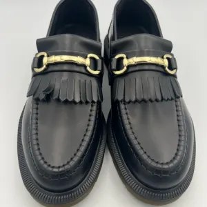 NWOT‎ Dr. Martens Black and Gold Leather Loafers with Fringe