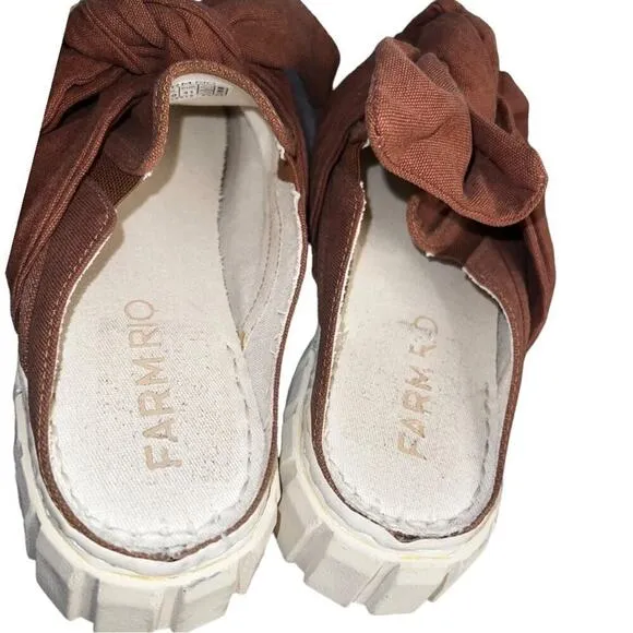 NWOT ▶️ Farm Rio ◀️ Camel  Mule Sneaker With Bow. Eu 41