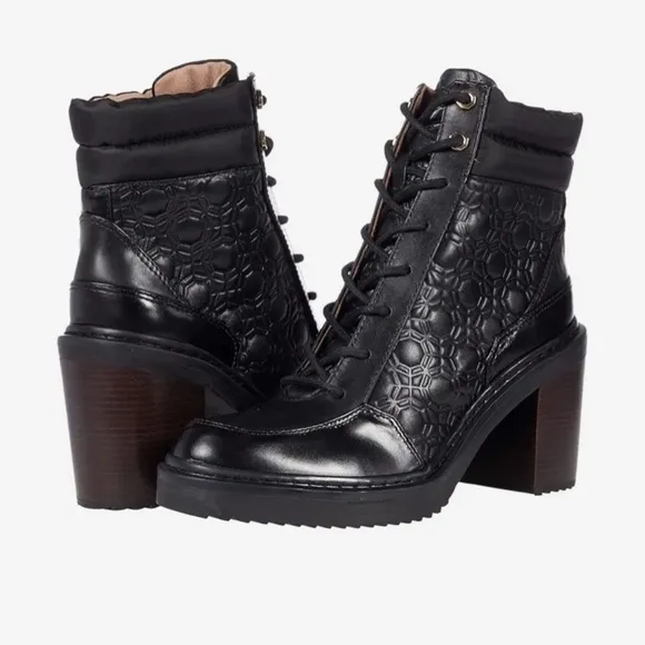 🔥NWOT🔥 Louise et Cie Vamba Black Geometric Quilted Leather Platform Boots W6.5