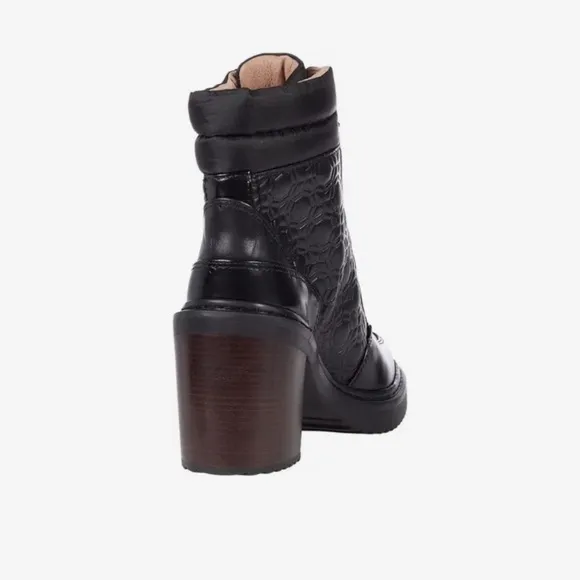 🔥NWOT🔥 Louise et Cie Vamba Black Geometric Quilted Leather Platform Boots W6.5