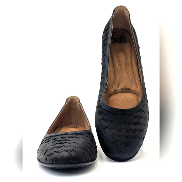 NWOT Sofft Maretto Black Leather Ballet Flats Comfy Slip-On Women Size 8.5 M