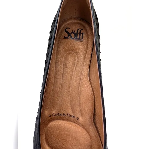 NWOT Sofft Maretto Black Leather Ballet Flats Comfy Slip-On Women Size 8.5 M