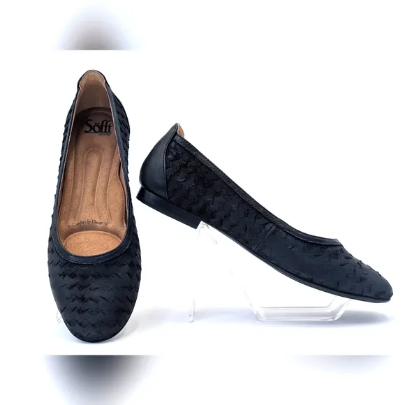 NWOT Sofft Maretto Black Leather Ballet Flats Comfy Slip-On Women Size 8.5 M