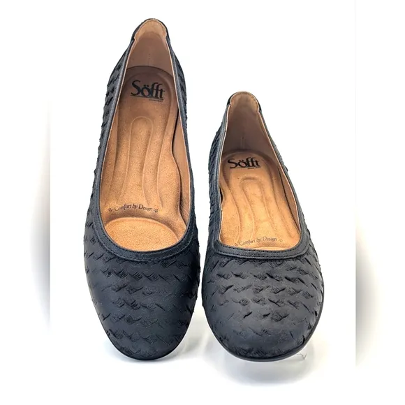 NWOT Sofft Maretto Black Leather Ballet Flats Comfy Slip-On Women Size 8.5 M