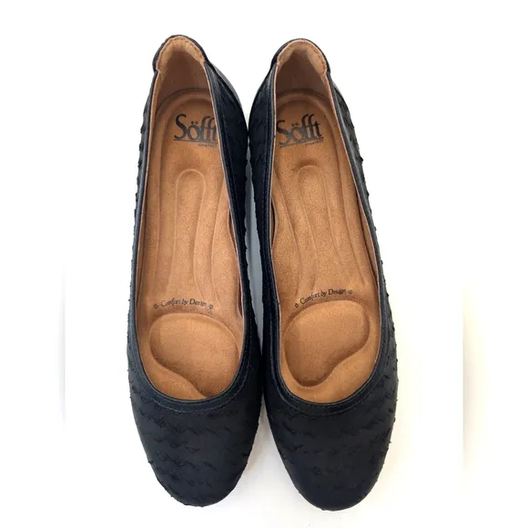 NWOT Sofft Maretto Black Leather Ballet Flats Comfy Slip-On Women Size 8.5 M