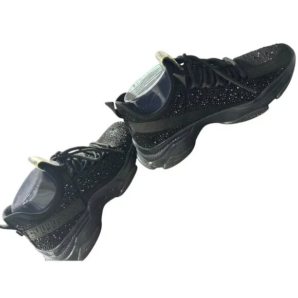 NWOT Steve Madden Maxima-R Black Rhinestone Embellished Sneakers Women's Size 8‎