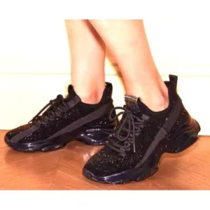 NWOT Steve Madden Maxima-R Black Rhinestone Embellished Sneakers Women's Size 8‎