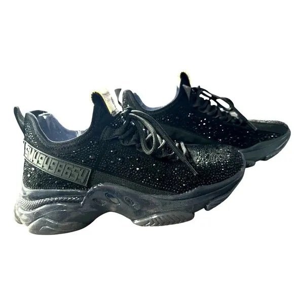 NWOT Steve Madden Maxima-R Black Rhinestone Embellished Sneakers Women's Size 8‎