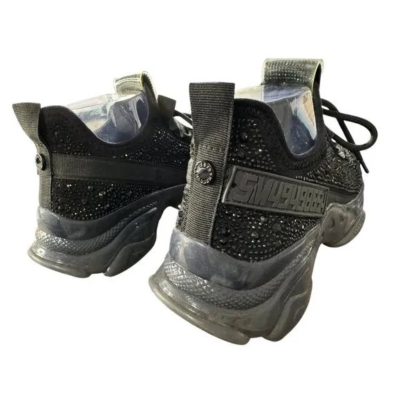 NWOT Steve Madden Maxima-R Black Rhinestone Embellished Sneakers Women's Size 8‎