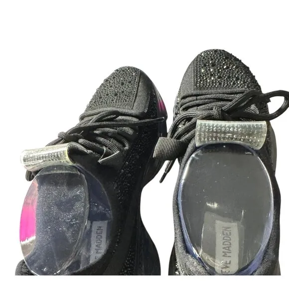 NWOT Steve Madden Maxima-R Black Rhinestone Embellished Sneakers Women's Size 8‎
