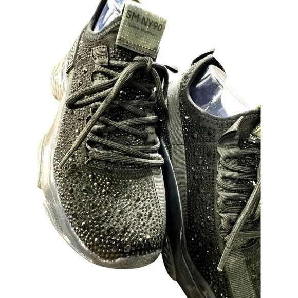 NWOT Steve Madden Maxima-R Black Rhinestone Embellished Sneakers Women's Size 8‎