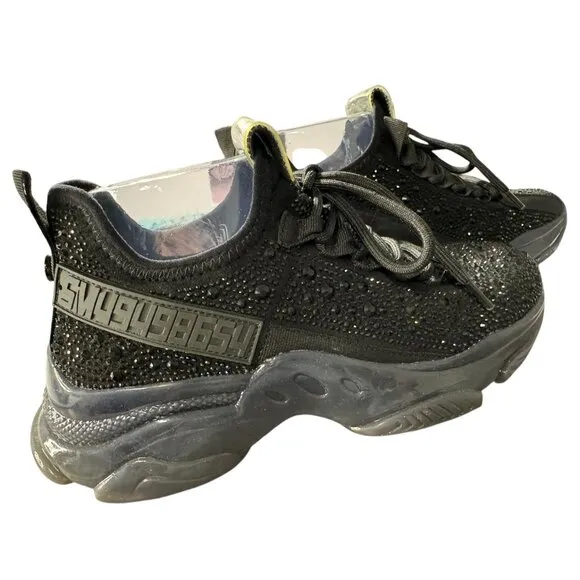 NWOT Steve Madden Maxima-R Black Rhinestone Embellished Sneakers Women's Size 8‎