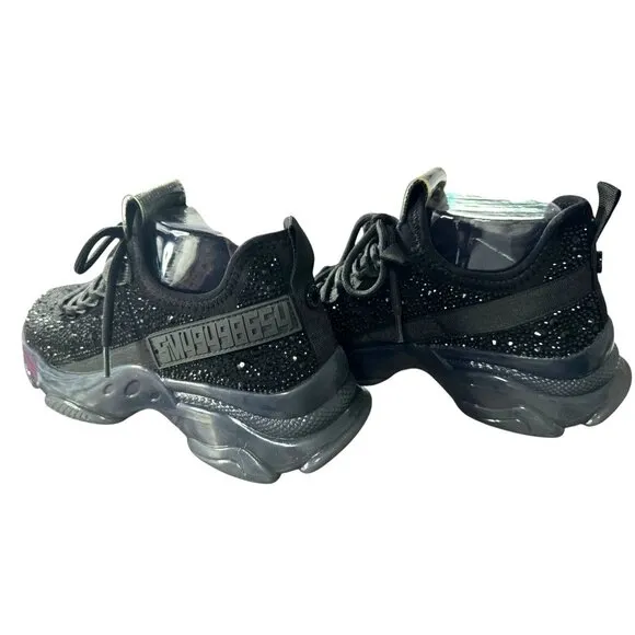 NWOT Steve Madden Maxima-R Black Rhinestone Embellished Sneakers Women's Size 8‎