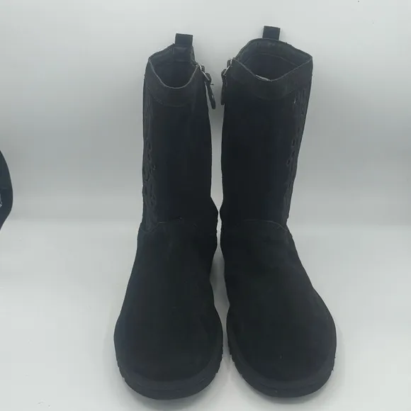 NWOT UGG Lo Pro Floral Cutout Black Suede Boots