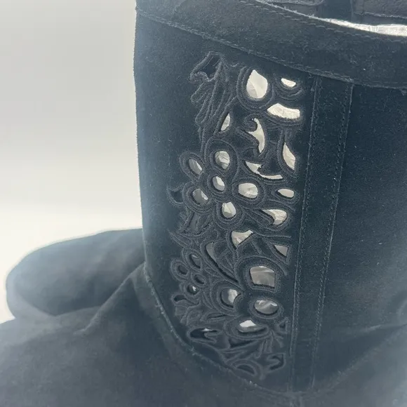 NWOT UGG Lo Pro Floral Cutout Black Suede Boots