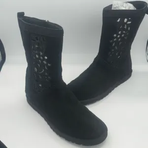 NWOT UGG Lo Pro Floral Cutout Black Suede Boots