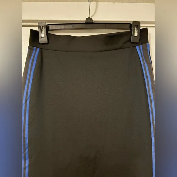 NWOT ZARA Black Blue Side Stripe Athleisure Pencil Jersey Midi Skirt Medium M