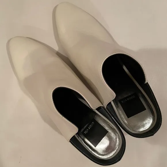 NWT 9 DOLCE VITA Renly ivory white mule slip on leather block heel 4.5” in box