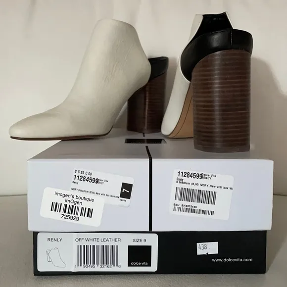 NWT 9 DOLCE VITA Renly ivory white mule slip on leather block heel 4.5” in box