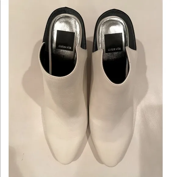 NWT 9 DOLCE VITA Renly ivory white mule slip on leather block heel 4.5” in box