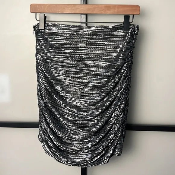 NWT BCBGMAXAZRIA Women's High Waisted Bodycon Mini Skirt Pleated Foiled Ruched