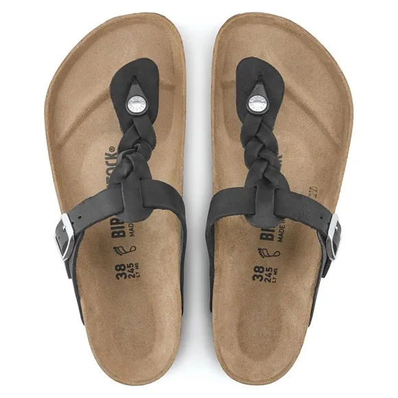 NWT Birkenstock Gizeh Braided Oiled Leather Sandal in Black