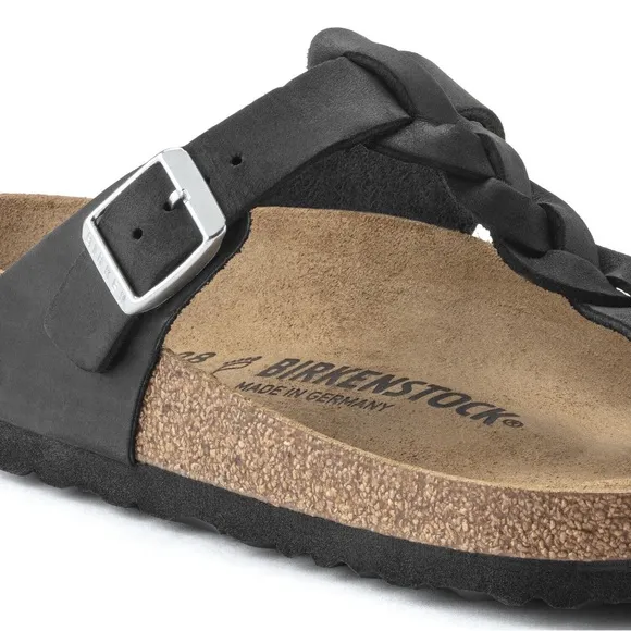 NWT Birkenstock Gizeh Braided Oiled Leather Sandal in Black