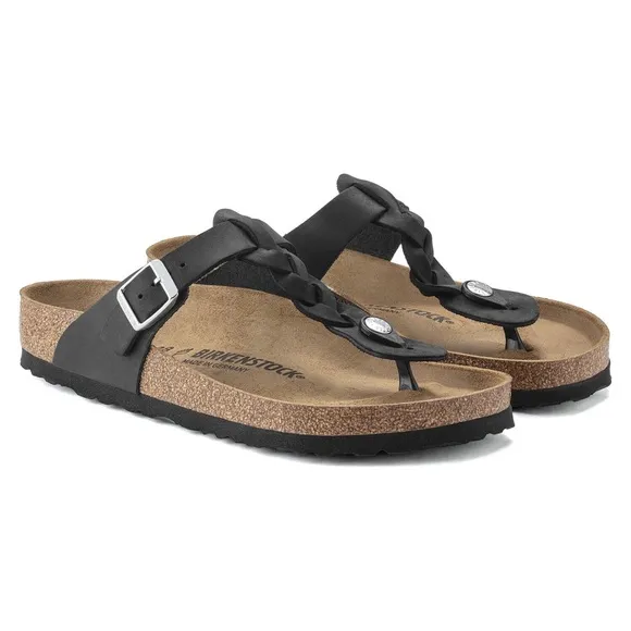 NWT Birkenstock Gizeh Braided Oiled Leather Sandal in Black