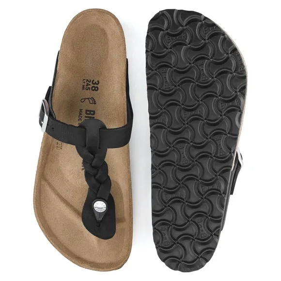 NWT Birkenstock Gizeh Braided Oiled Leather Sandal in Black