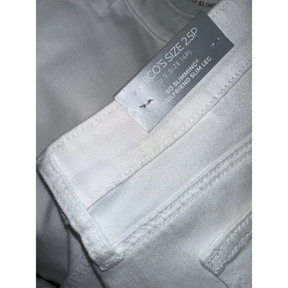 NWT Chico’s White Embroidered Jeans Ankle Girlfriend So Slimming Beaded Size 14P
