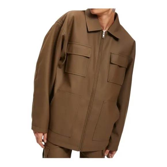 NWT GOOD AMERICAN Better Than Leather Oversized Chore Jacket Brown Size 5/2XL