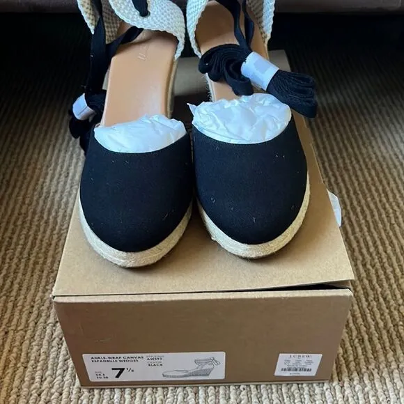 NWT JCREW | ankle wrap espadrilles wedges black 7.5