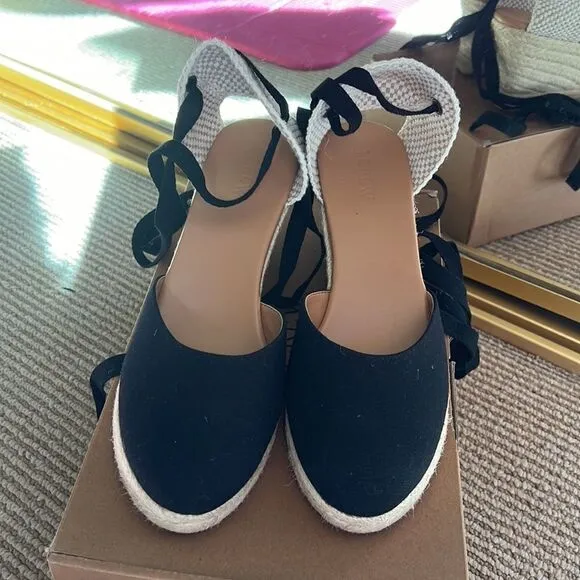 NWT JCREW | ankle wrap espadrilles wedges black 7.5