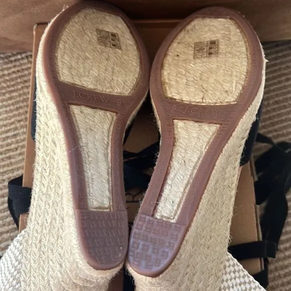 NWT JCREW | ankle wrap espadrilles wedges black 7.5