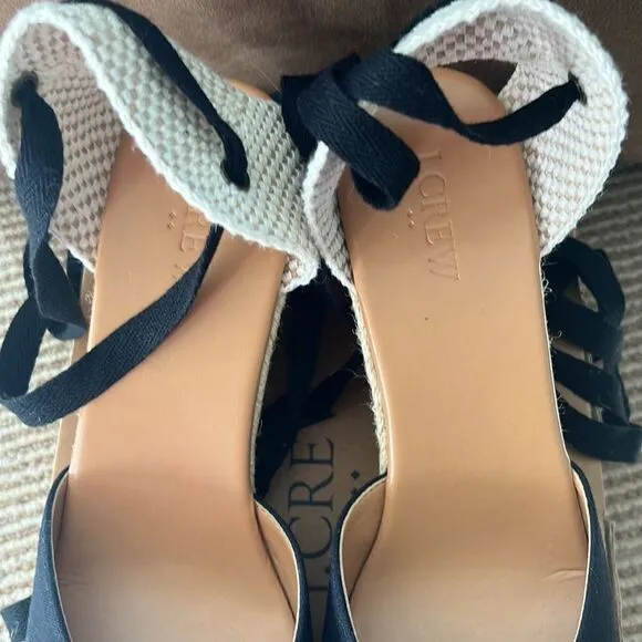 NWT JCREW | ankle wrap espadrilles wedges black 7.5