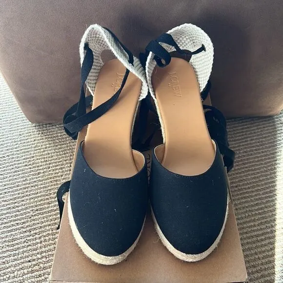 NWT JCREW | ankle wrap espadrilles wedges black 7.5