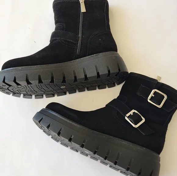 NWT || J/SLIDES || Texas black suede boots, booties, platform, leather, size 6.5