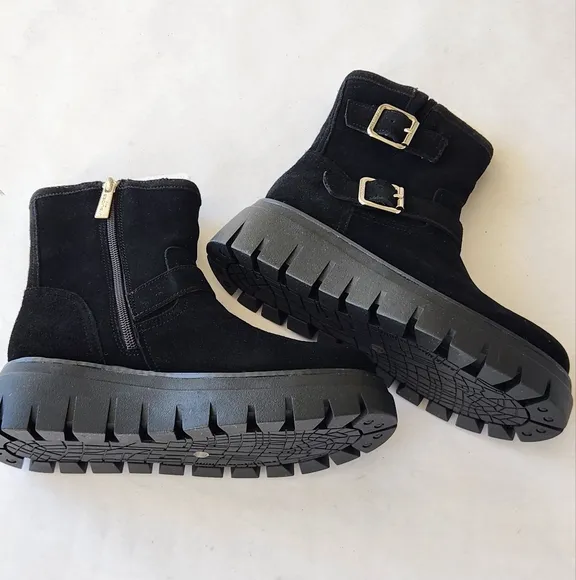 NWT || J/SLIDES || Texas black suede boots, booties, platform, leather, size 6.5