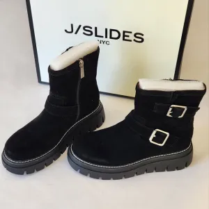 NWT || J/SLIDES || Texas black suede boots, booties, platform, leather, size 6.5