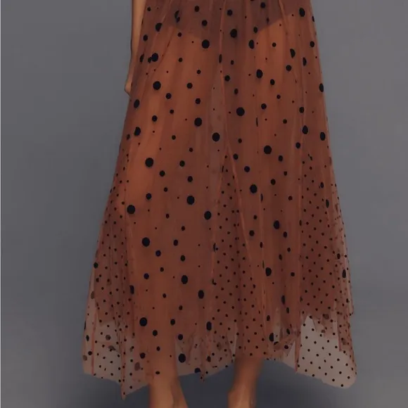 🌺🌷NWT Maeve Tulle Maxi Skirt M 6 8 Taupe Polka Dot Mesh Layered Anthropologie