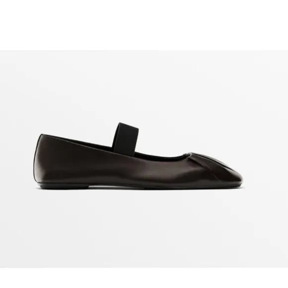 NWT Massimo Dutti Dark Brown Gathered Leather Ballet Flats EU 40 US Size 9