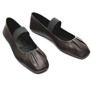 NWT Massimo Dutti Dark Brown Gathered Leather Ballet Flats EU 40 US Size 9