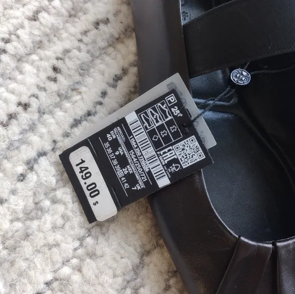 NWT Massimo Dutti Dark Brown Gathered Leather Ballet Flats EU 40 US Size 9