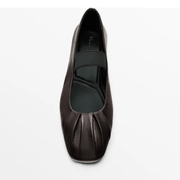 NWT Massimo Dutti Dark Brown Gathered Leather Ballet Flats EU 40 US Size 9