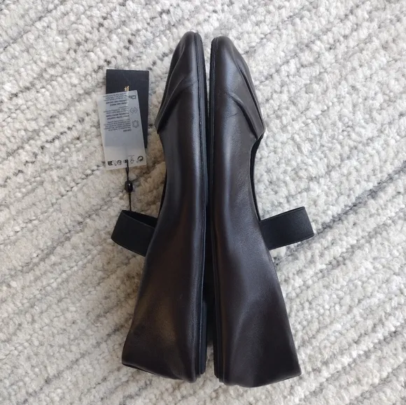 NWT Massimo Dutti Dark Brown Gathered Leather Ballet Flats EU 40 US Size 9